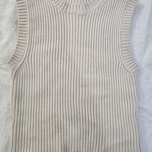 Zara Cream Ribbed Knit Sleeveless Tank